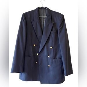 Vintage Burberrys Navy 100% Wool Gold Double Breasted Sport Coat Blazer 50 Long